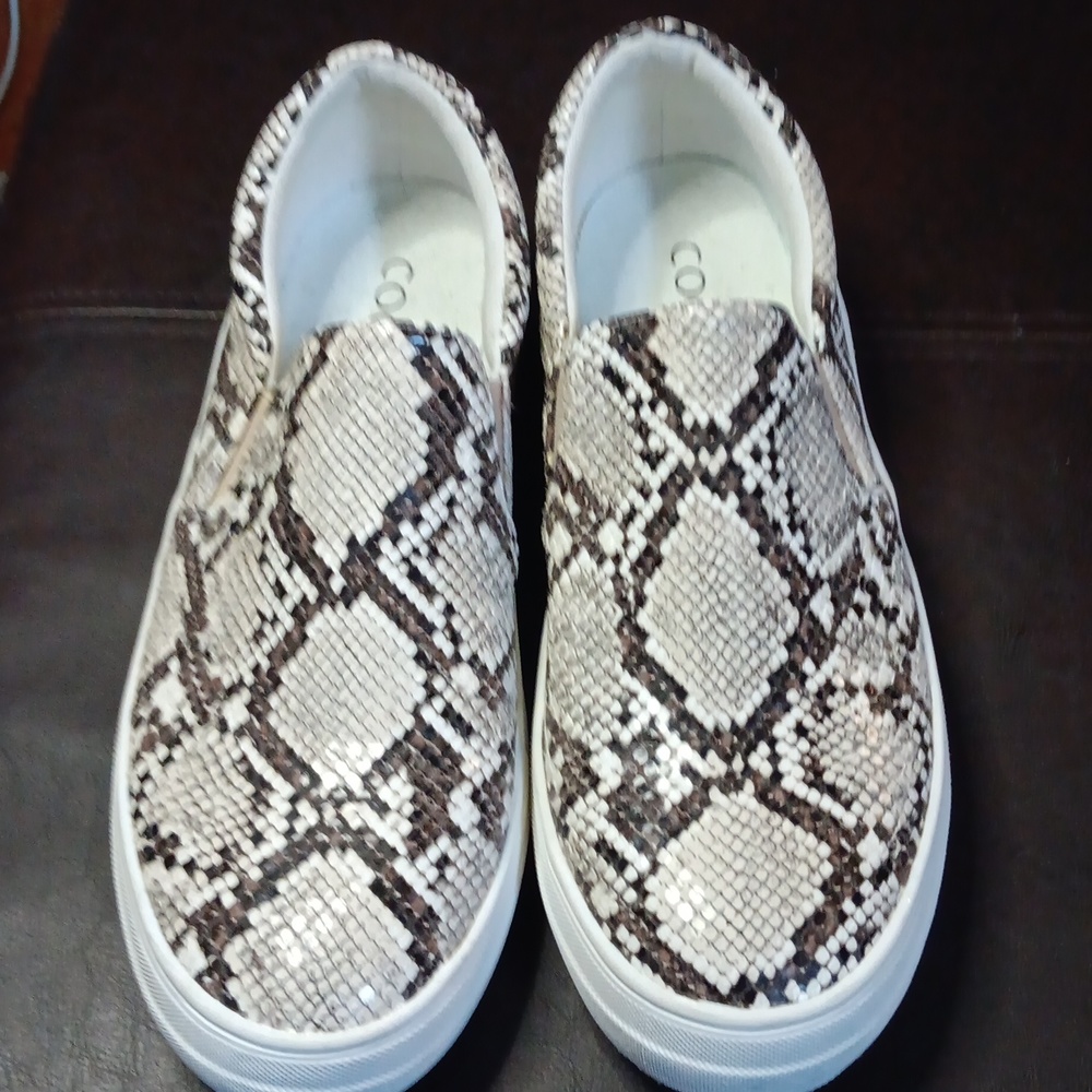 Snakeskin slip ons